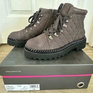 Vince Camuto Quilted Lace-Up Boots in Dark Gray 7.5 NIB